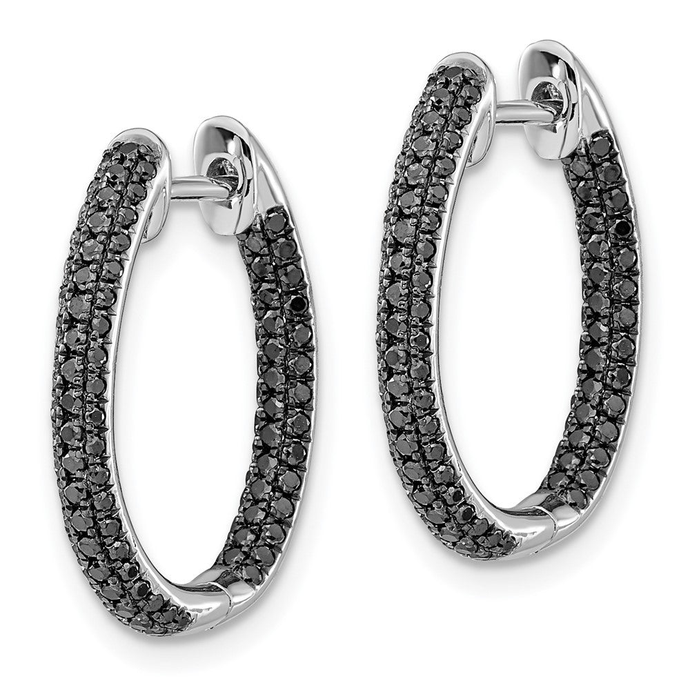 14k White Gold Black Diamond In Out Hoop Earrings