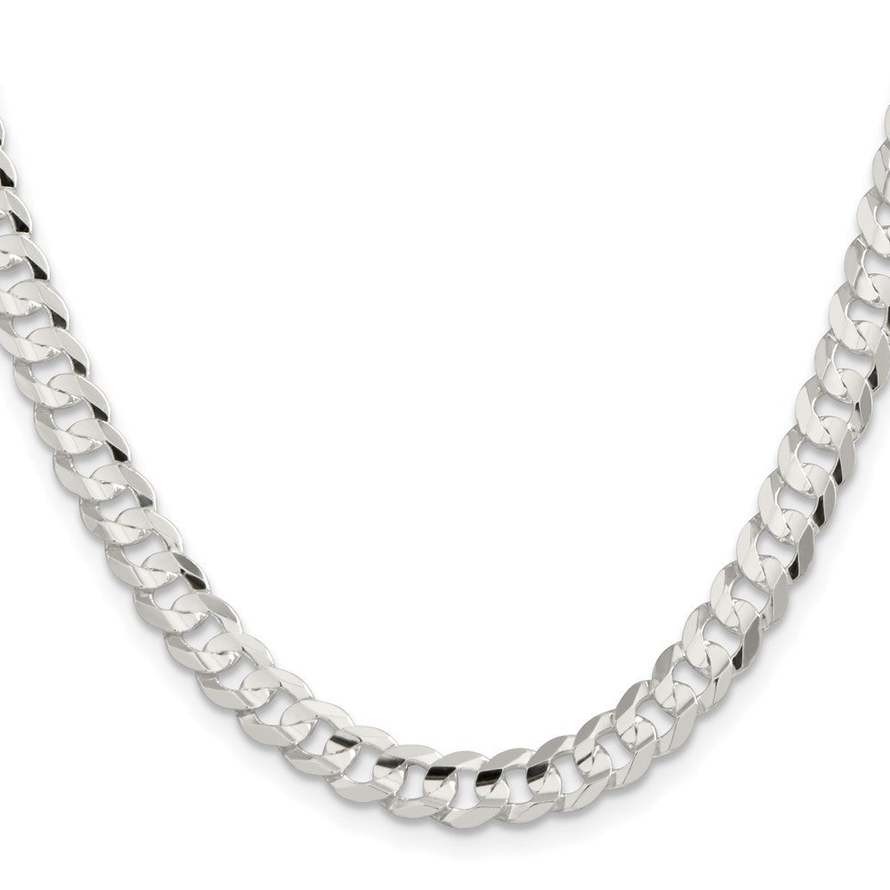 Sterling Silver 6.75mm Concave Beveled Curb Chain Necklace 22"