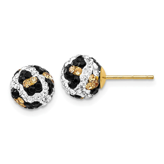 14k Yellow Gold 8mm Leopard Pattern White Black Yellow Crystal Stud Earrings