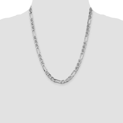 Sterling Silver Rhodium-plated 6.5mm Figaro Anchor Chain Necklace 22"