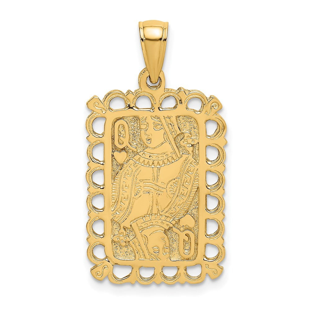 14k Yellow Gold Queen Playing Card Charm Pendant
