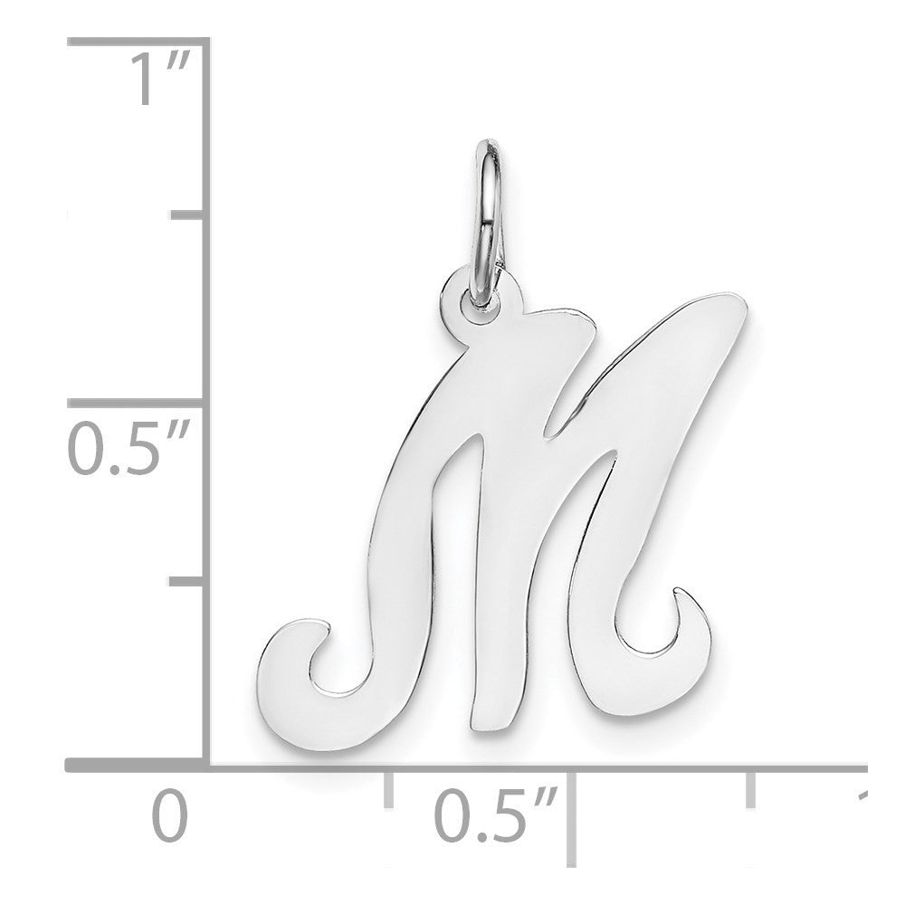 14k White Gold Script Letter M Initial Charm Pendant