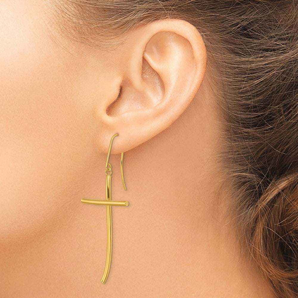 14k Yellow Gold Polished Cross Dangle Earrings