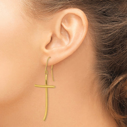 14k Yellow Gold Polished Cross Dangle Earrings