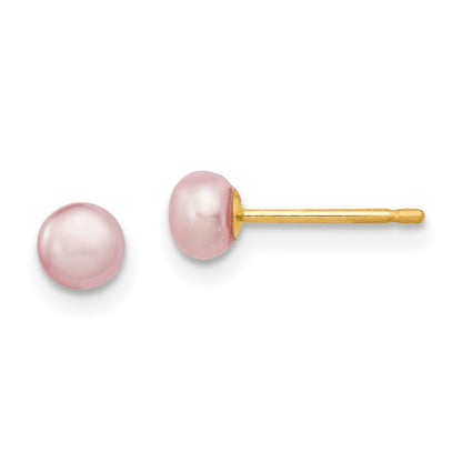 14k Yellow Gold 4-5mm Purple Freshwater Cultured Button Pearl Stud Earrings