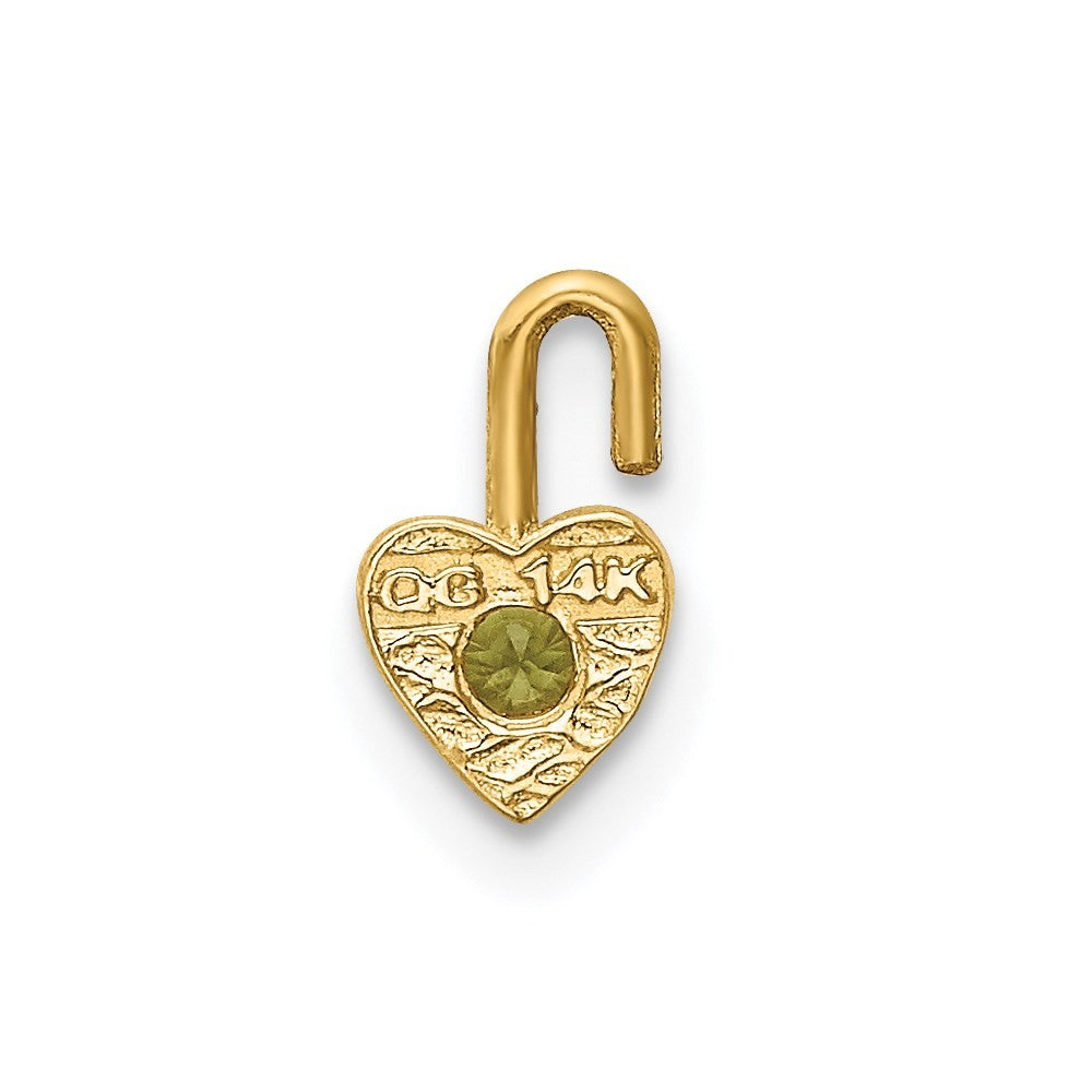 14k Yellow Gold August Synthetic Birthstone Heart Charm Pendant