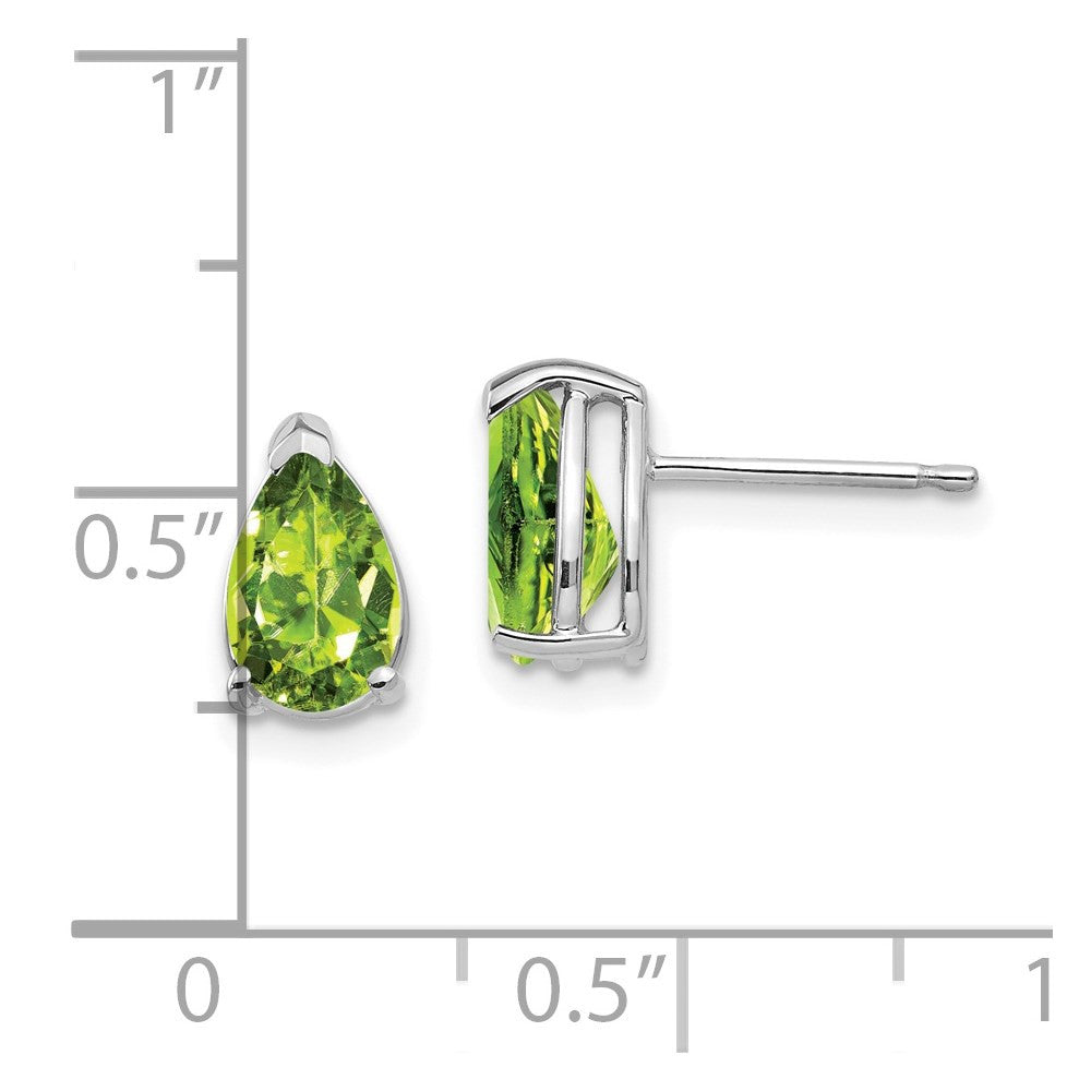 14k White Gold 8x5mm Pear Peridot Stud Earrings