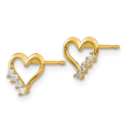 14k Yellow Gold CZ Children's Heart Button Stud Earrings