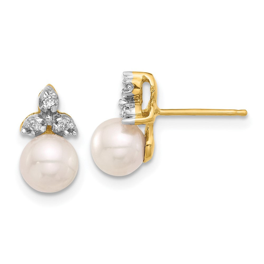 14k Yellow Gold 5-6mm Freshwater Cultured Pearl & Diamond Stud Earrings