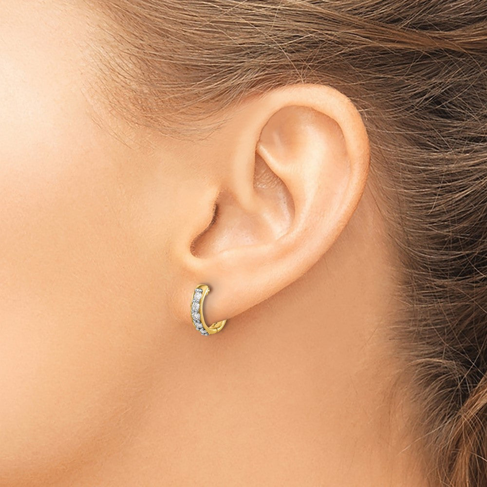 14k Yellow Gold Diamond Hinged Hoop Earrings