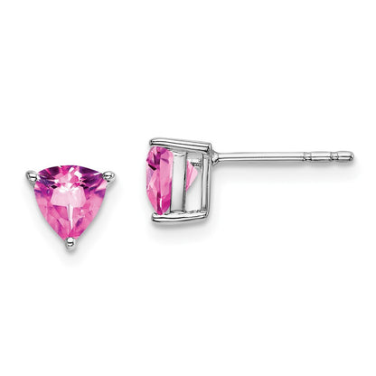 14k White Gold Trillion Created Pink Sapphire Stud Earrings