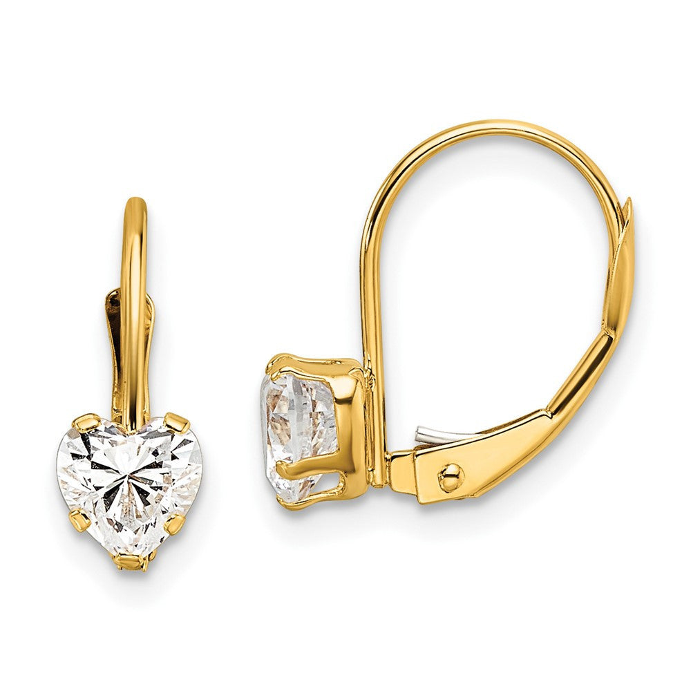 14k Yellow Gold 5mm Heart Cubic Zirconia Leverback Drop & Dangle Earrings