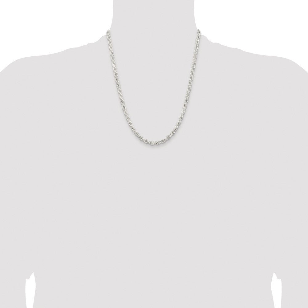 Sterling Silver Rhodium-plated 5mm Solid Rope Chain Necklace 22"
