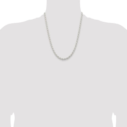 Sterling Silver Rhodium-plated 5mm Solid Rope Chain Necklace 22"