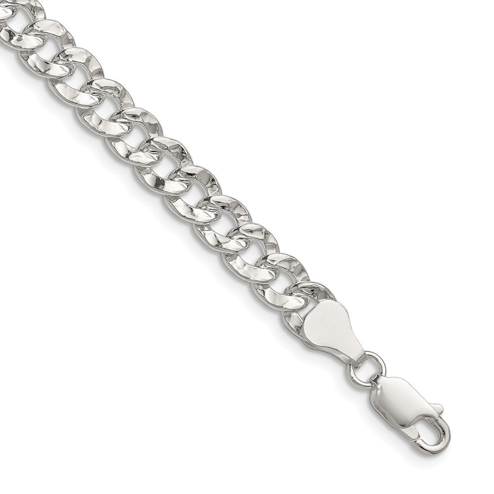 Sterling Silver 6.35mm Hammered Curb Chain Necklace 16"