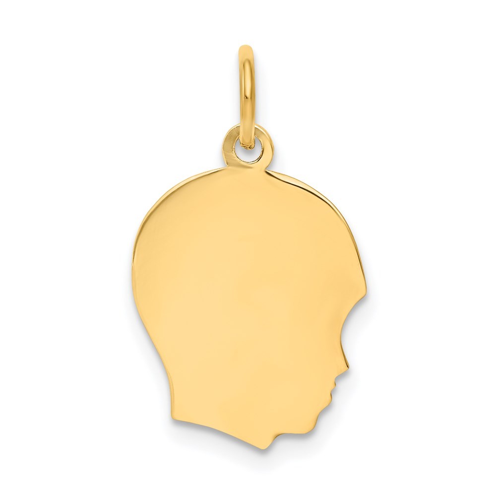 14k Yellow Gold Plain Medium .018 Gauge Facing Right Boy Head Charm Pendant