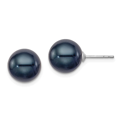 Sterling Silver 11mm Black Freshwater Cultured Pearl Ball Stud Earrings