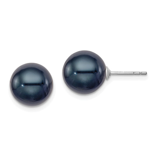Sterling Silver 11mm Black Freshwater Cultured Pearl Ball Stud Earrings