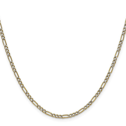 14k Yellow Gold 2.3mm Semi-solid with Rhodium Pav� Figaro Chain Necklace 20"