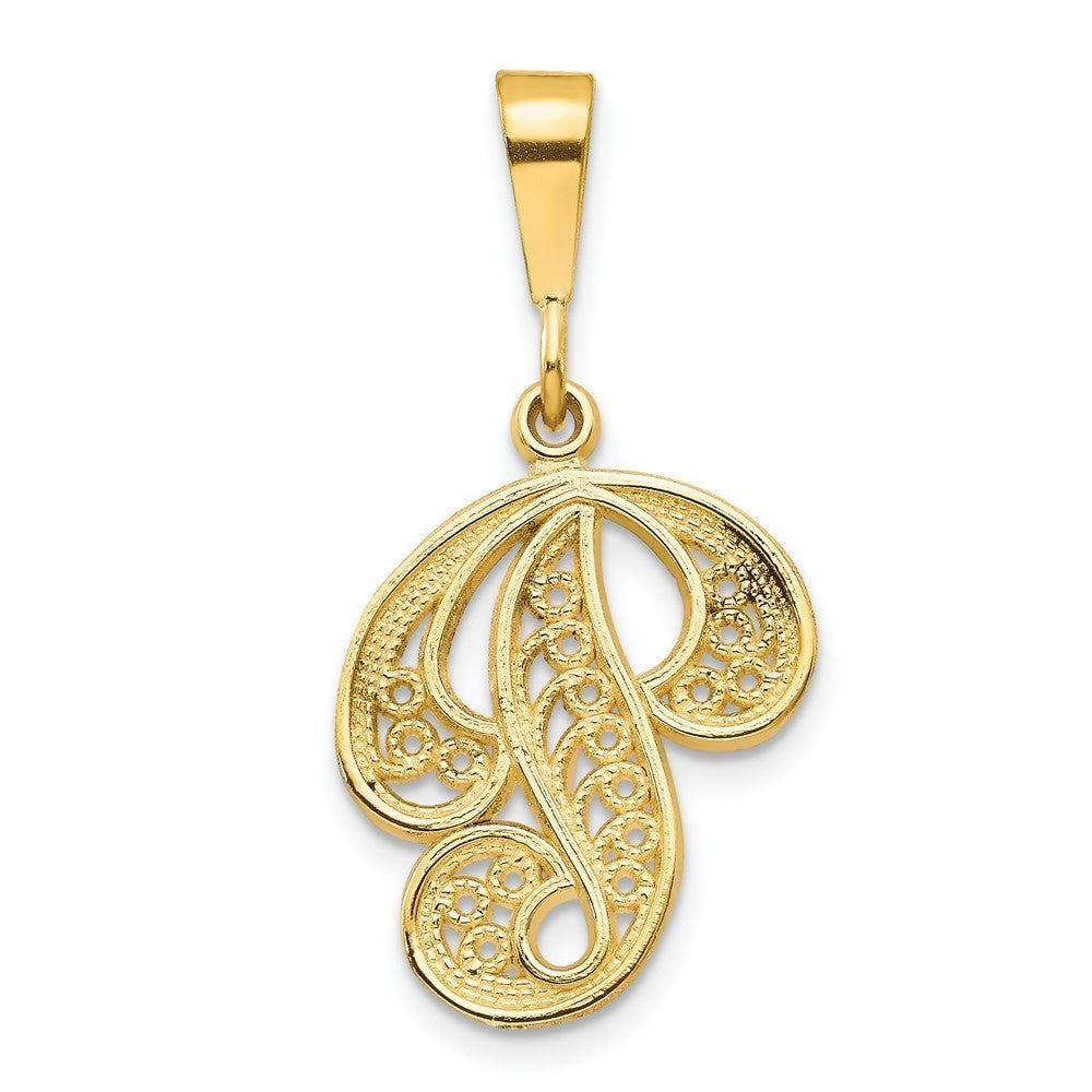 14k Yellow Gold Polished Script Filigree Letter P Initial Pendant