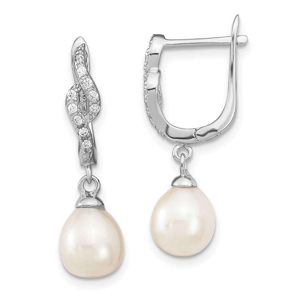 Sterling Silver Rhodium-plated Tear Freshwater Cultured Pearl CZ Dangle Earrings