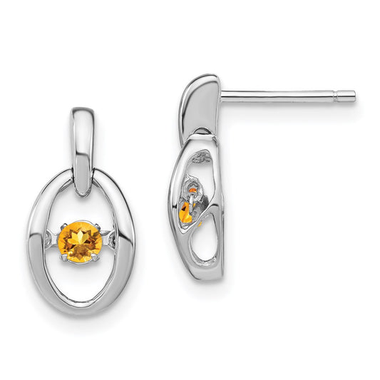 Sterling Silver Rhodium Citrine Birthstone Vibrant Dangle Earrings