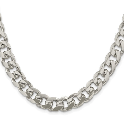 Sterling Silver 10.5mm Domed w/ Side Diamond-Cut Curb Chain Necklace 24"