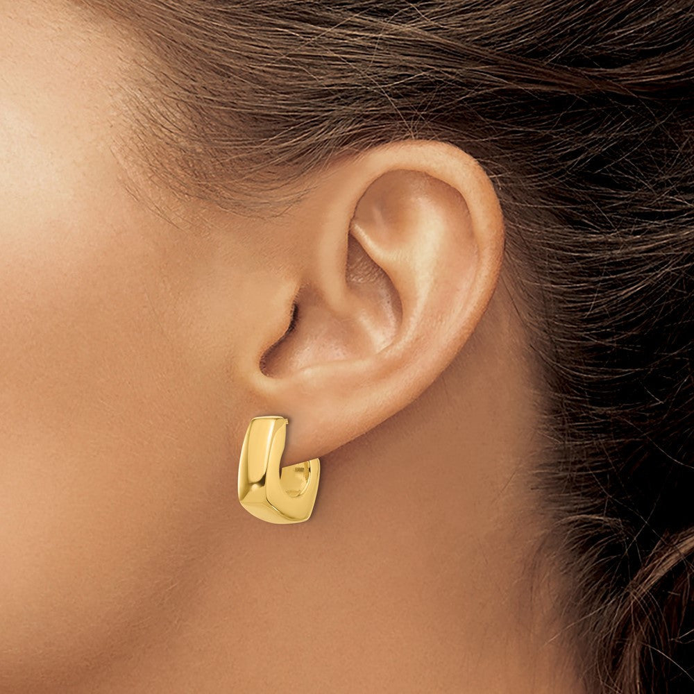 14k Yellow Gold Polished Square J-Hoop Earrings