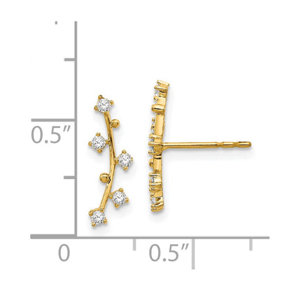 14k Yellow Gold Polished Bar CZ Dangle Earrings