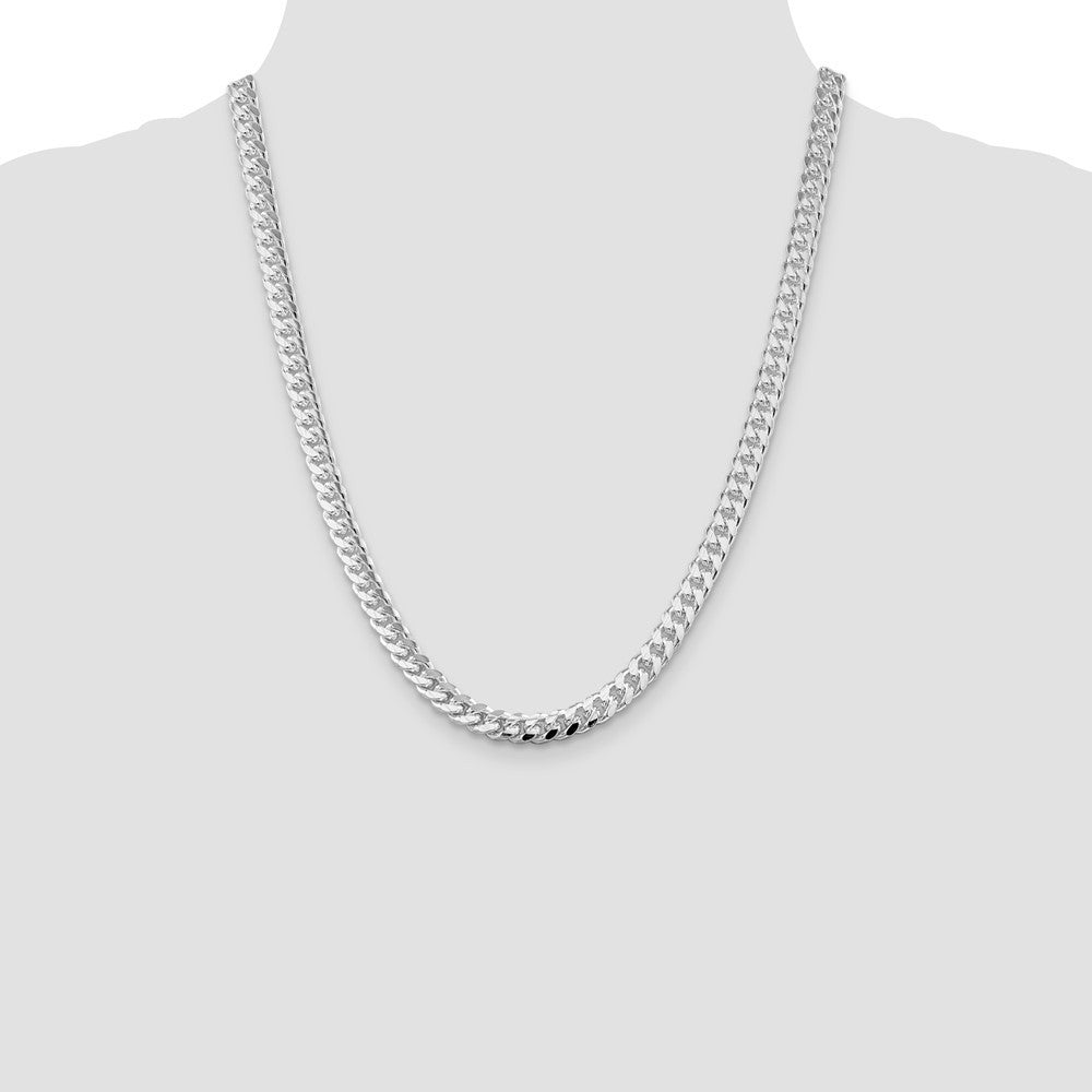 Sterling Silver 7mm Domed w/ Side Diamond-Cut Curb Chain Necklace 22"