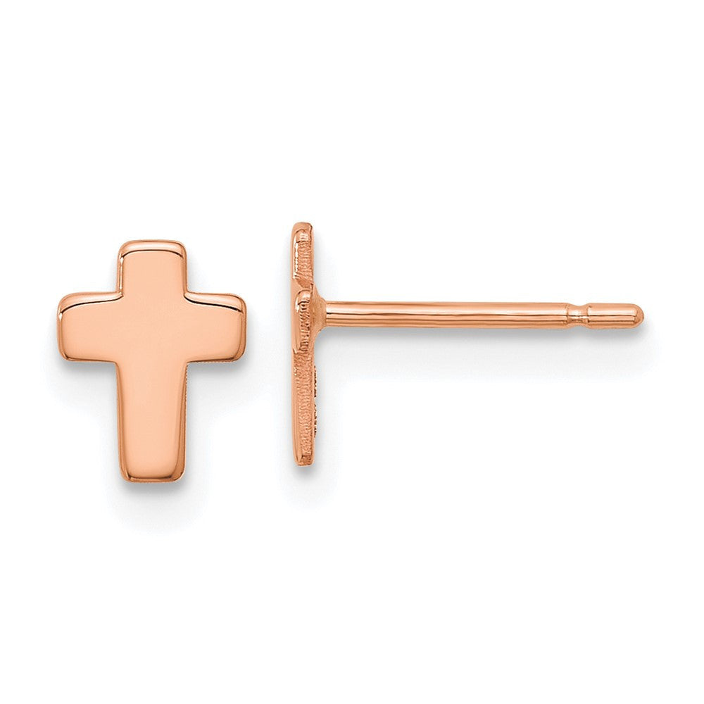 14k Rose Gold Polished Small Cross Stud Earrings