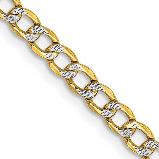 14k Yellow Gold 3.4mm Semi-Solid with Rhodium Curb Chain Necklace 22"