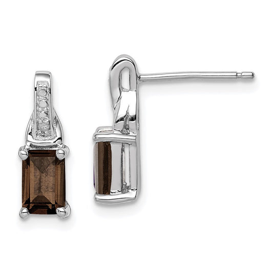 Sterling Silver Rhodium-plated Diamond and Smoky Quartz Dangle Earrings