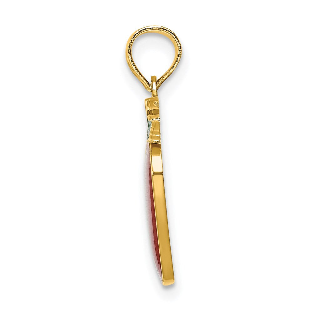 14k Yellow Gold Enamel Red Delicious Apple Stem and Leaf Charm Pendant