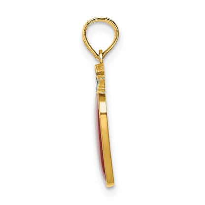 14k Yellow Gold Enamel Red Delicious Apple Stem and Leaf Charm Pendant