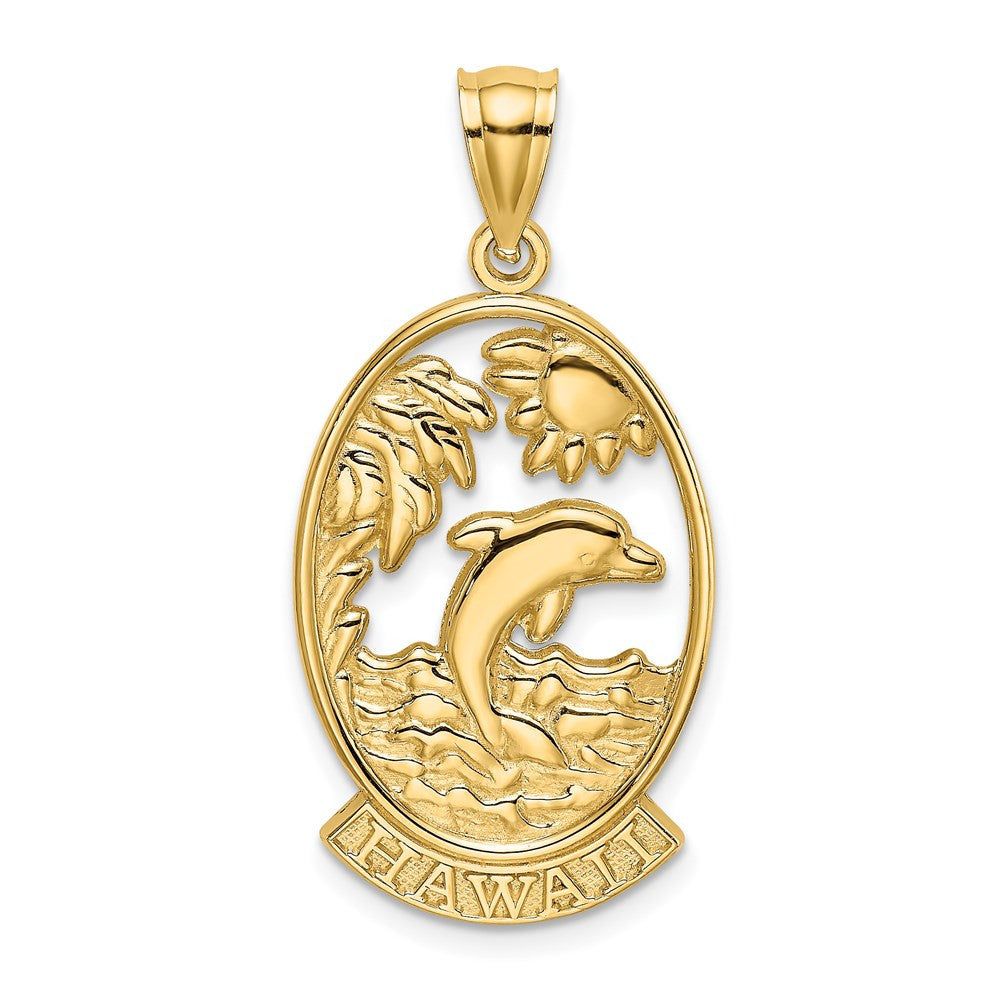 14k Yellow Gold HAWAII Dolphins in Waves Charm Pendant