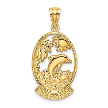 14k Yellow Gold HAWAII Dolphins in Waves Charm Pendant