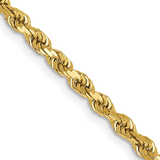 14k Yellow Gold 3mm Semi Solid Diamond-cut Rope Chain Necklace 20"