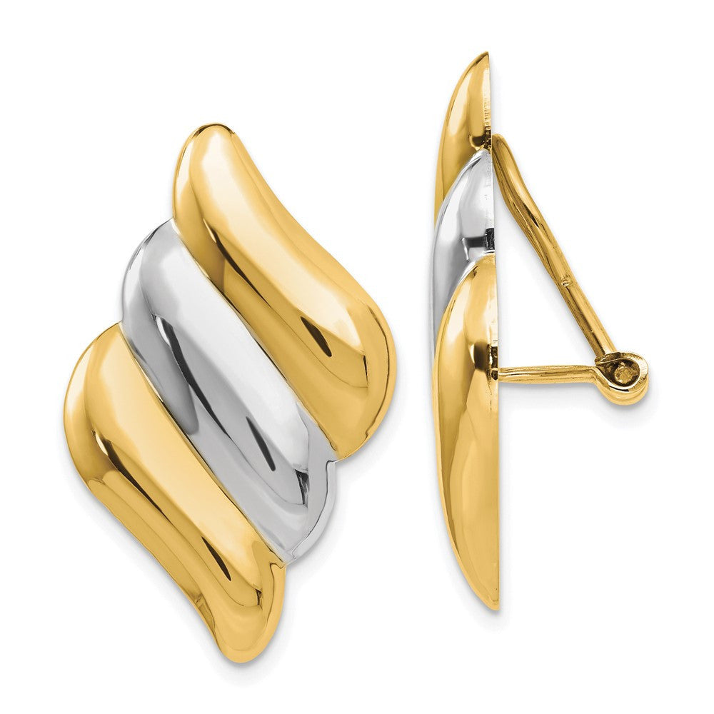 14k Yellow Gold & Rhodium Non-pierced Omega Back Stud Earrings