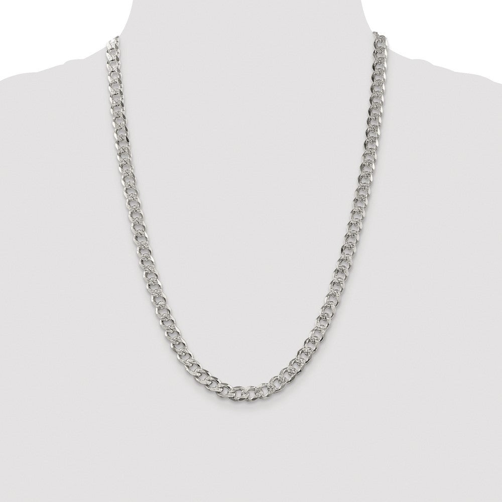 Sterling Silver Rhodium-plated 7.5mm Pav� Curb Chain Necklace 24"
