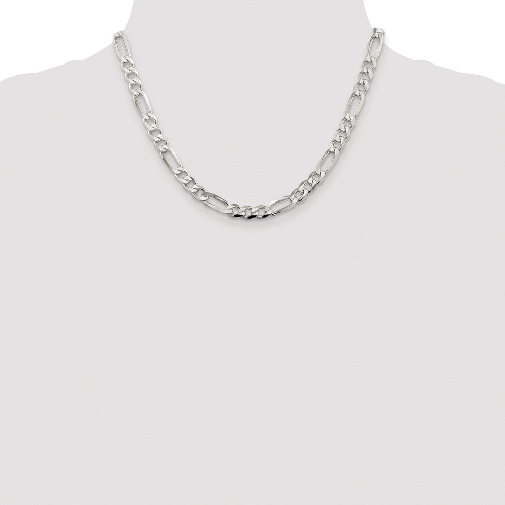 Sterling Silver Rhodium-plated 6.75mm Pav� Flat Figaro Chain Necklace 18"