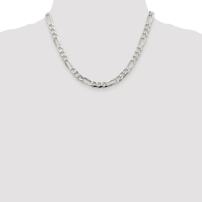 Sterling Silver Rhodium-plated 6.75mm Pav� Flat Figaro Chain Necklace 18"