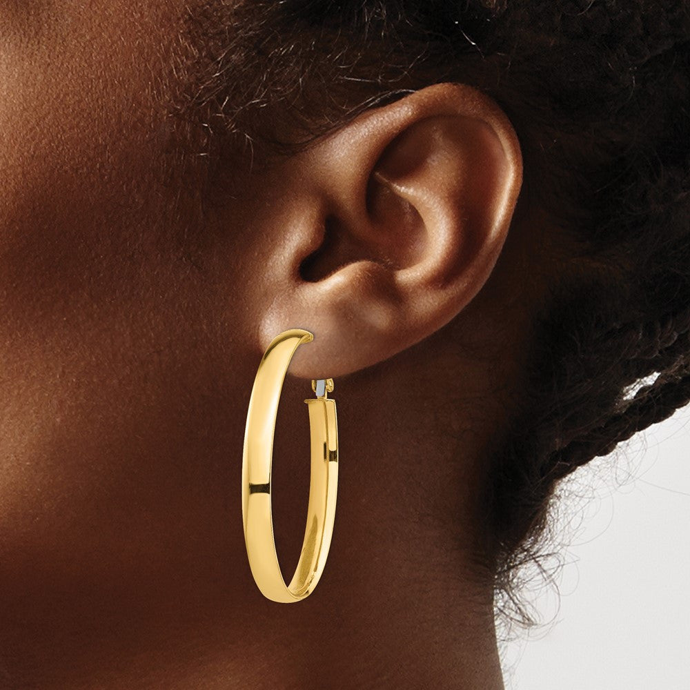 14k Yellow Gold High Polished 5mm Oval Omega Back Hoop Earrings