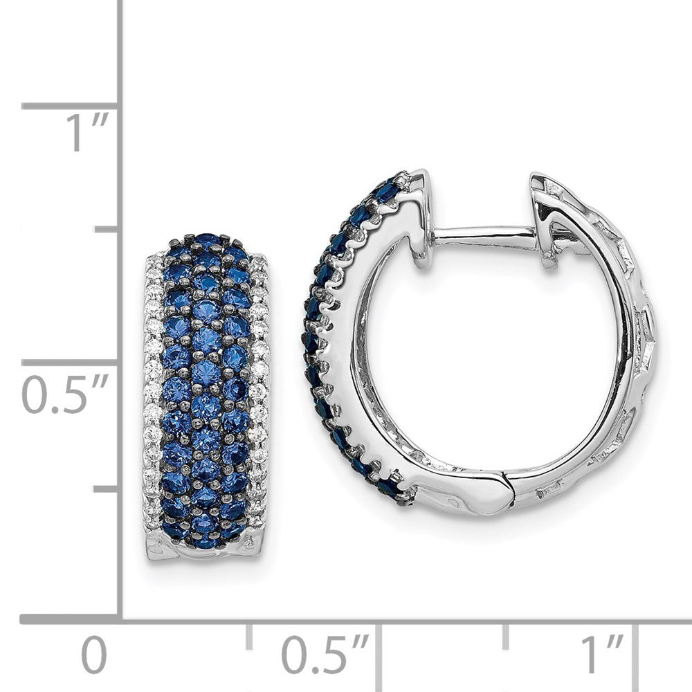 14k White Gold Diamond and Sapphire Hinged Hoop Earrings