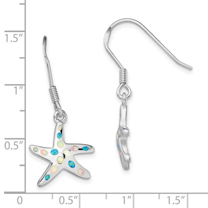 Sterling Silver Rhodium-plated Pink/Blue Created Opal Starfish Dangle Earrings