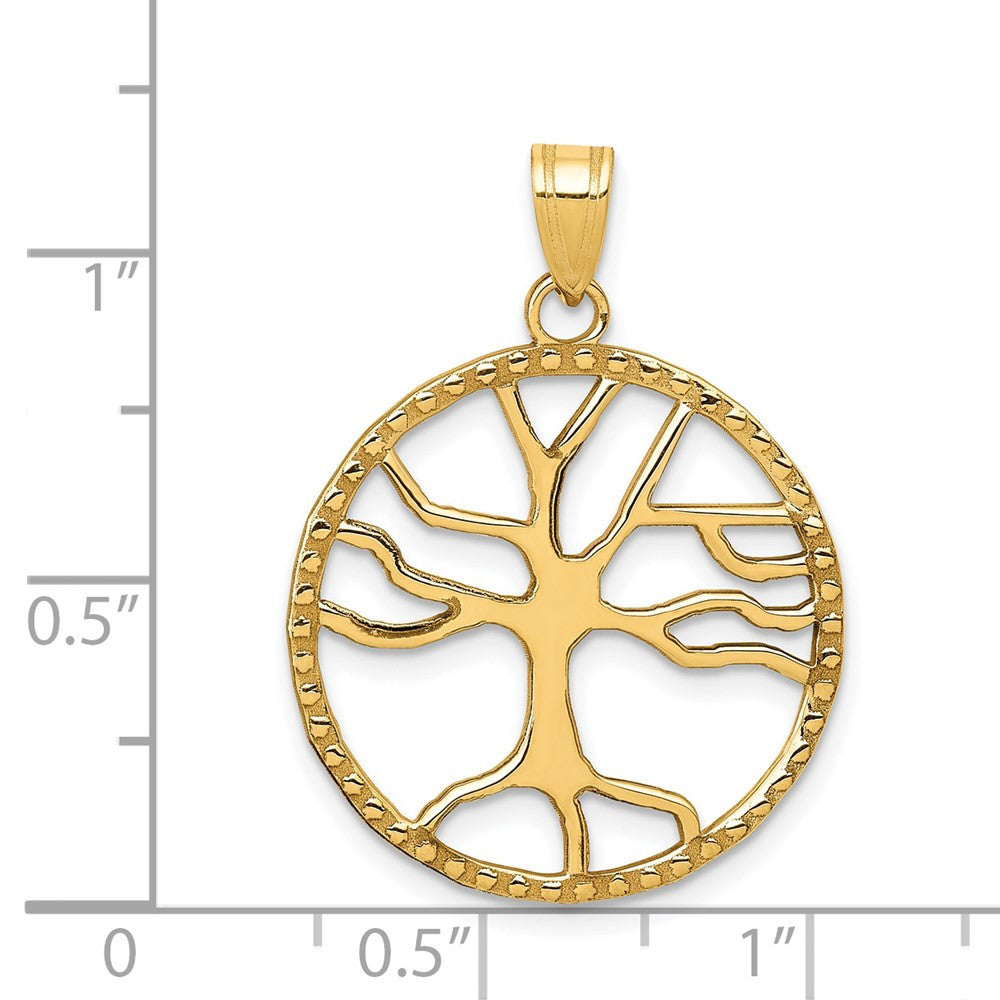 14k Yellow Gold Tree of Life in Round Frame Pendant