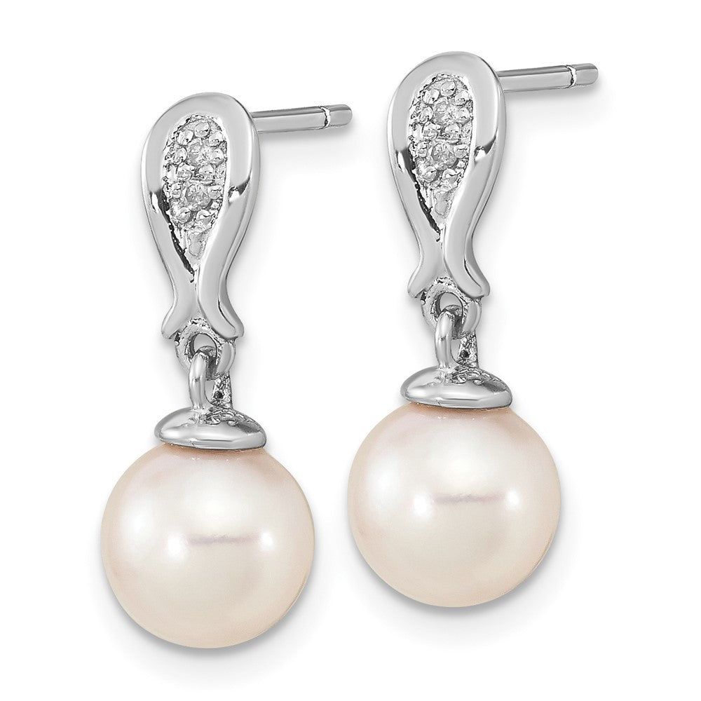 14k Gold 7-8mm Akoya Saltwater Cultured Pearl & Diamond Dangle Earrings