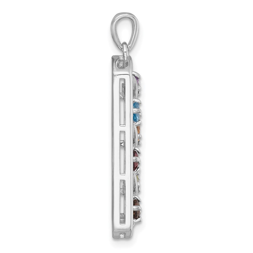 Sterling Silver Rhodium-plated Polished Fancy Oblong Multi Gemstone Pendant