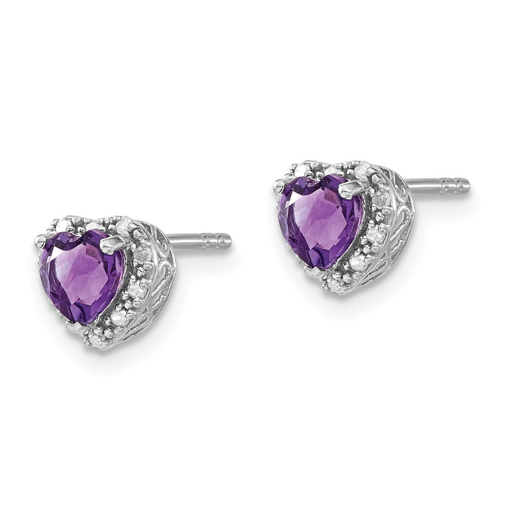 Sterling Silver Rhodium-plated Amethyst and Diamond Button Stud Earrings