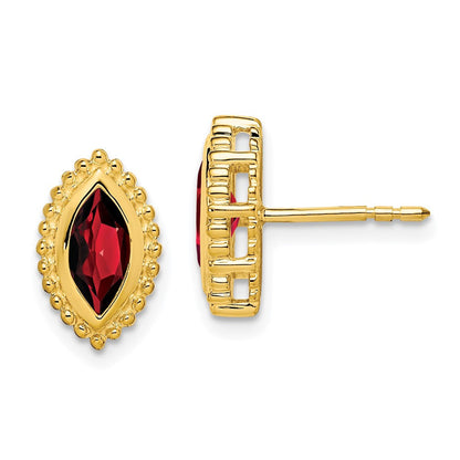 14k Yellow Gold Marquise Garnet Stud Earrings